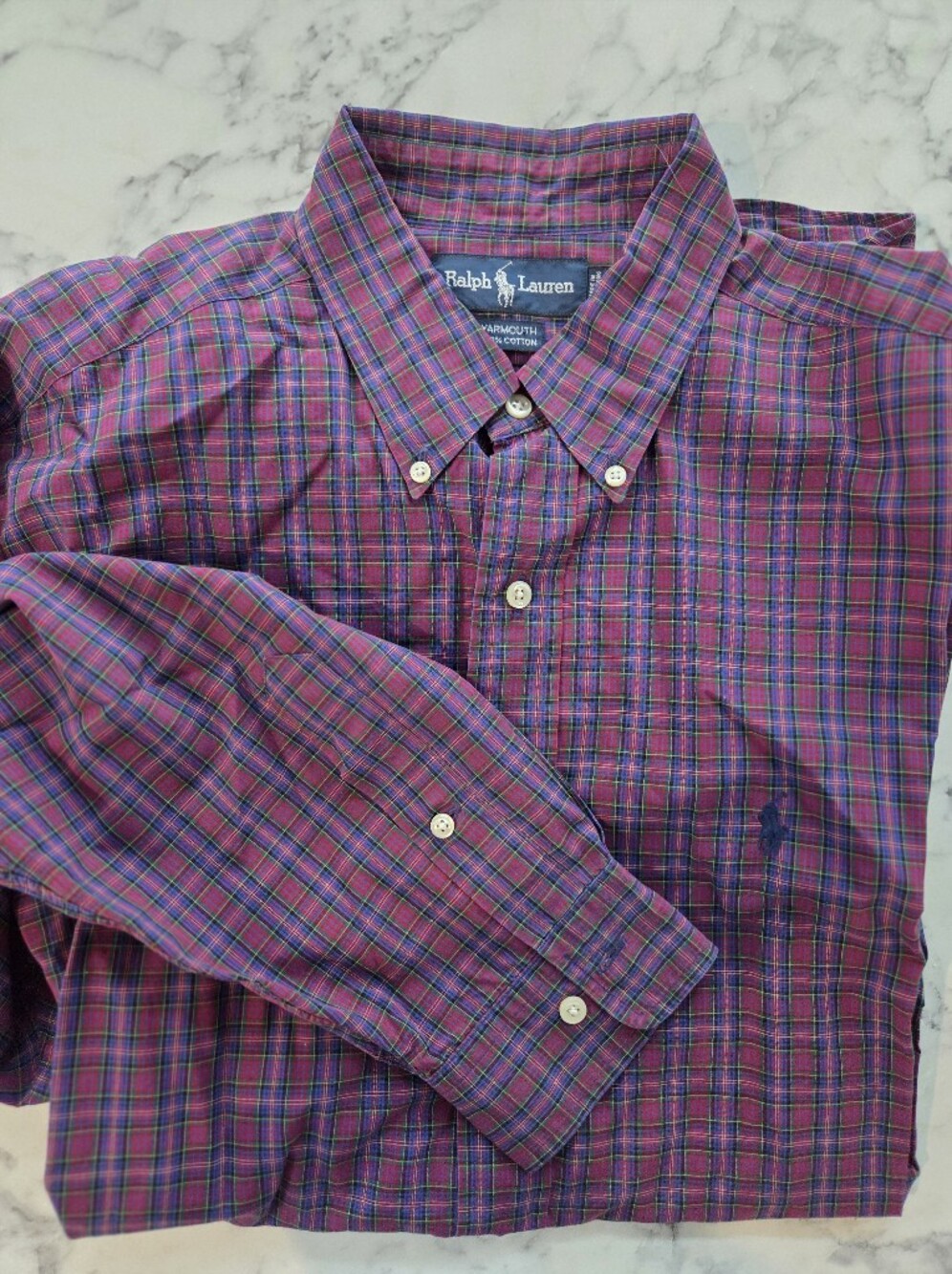 Ralph Lauren Shirt Mens 16.5 32/33 Vintage Yarmouth Red Blue Plaid Button Down